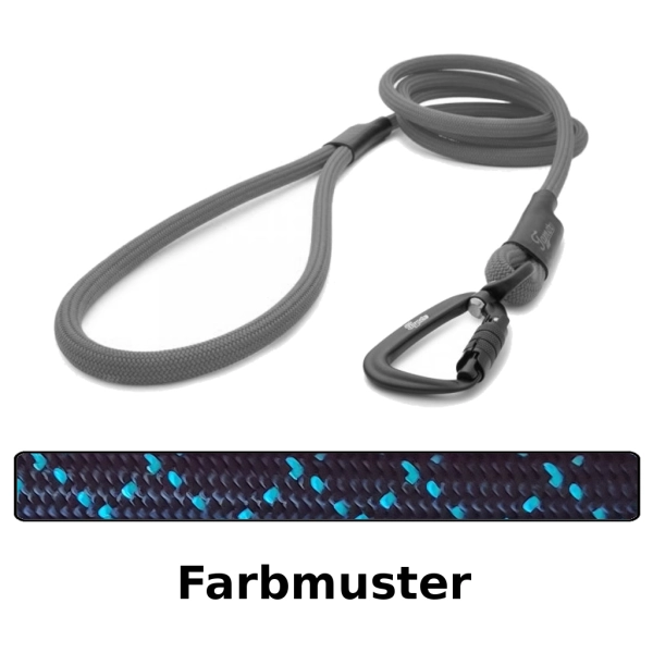 klassische Hundeleine TWIST - M - 175cm - schwarz mit blauen Stichen